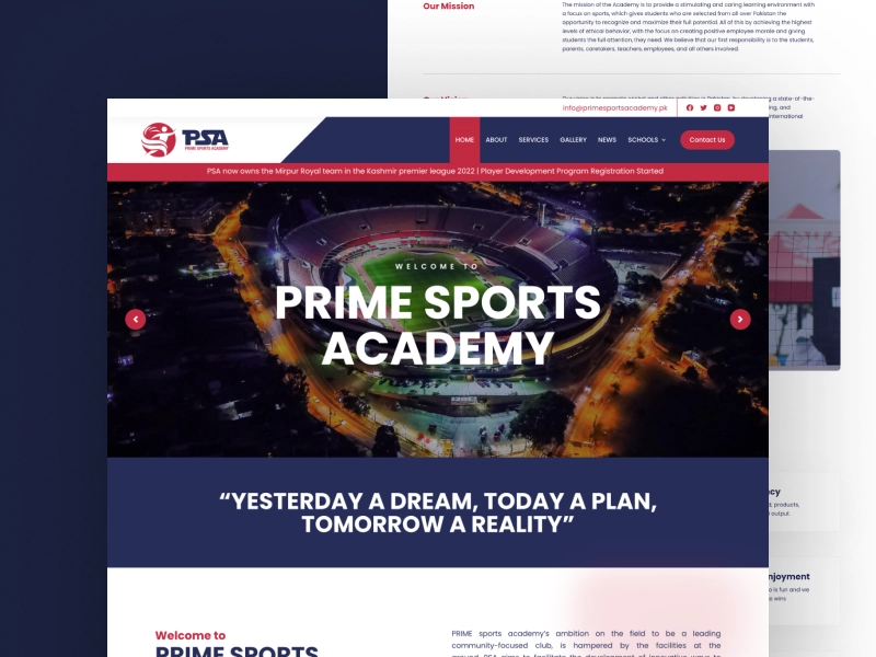 Prime Sports Academy - Website Development